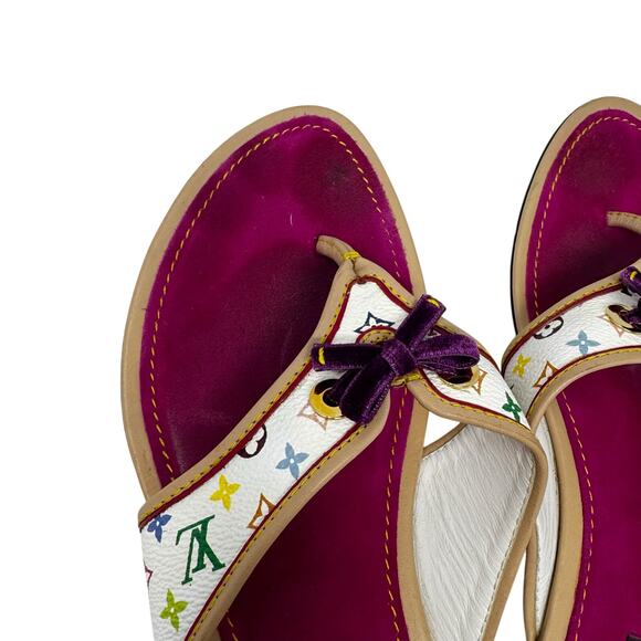 Louis Vuitton Murakami Multicolor Monogram Bow Sandals Pink Insole 38.5 - Picture 6 of 13